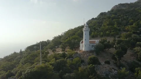 Gelidonya lighthouse on a background of mountains. Drone footage 4K12 Stock Footage 133073448