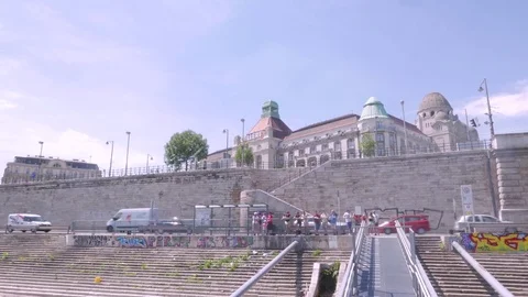 Gellert Hotel, docking, Buda side, Budapest Stock Footage 83764899