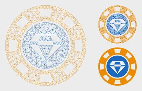 Gem Casino Chip Vector Mesh Network Model and Triangle Mosaic Icon Stock Illustration