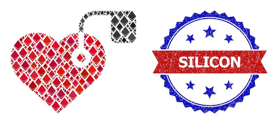 Gem Composition Heart Pacemaker Icon and Textured Bicolor Silicon Stamp Seal Stock Illustration