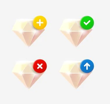 Gem icon set with different pictograms. 3d vector icons collection 스톡 일러스트