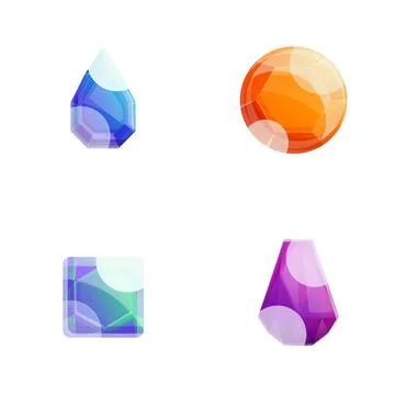Gem icons set cartoon vector. Different shape and color precious stone 스톡 일러스트