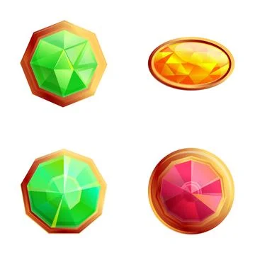 Gem icons set cartoon vector. Different shape and color precious stone 스톡 일러스트