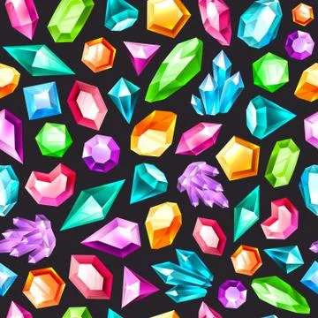 Gem seamless pattern. Gemstones amethyst, topaz and quartz. Diamonds and ruby 스톡 일러스트