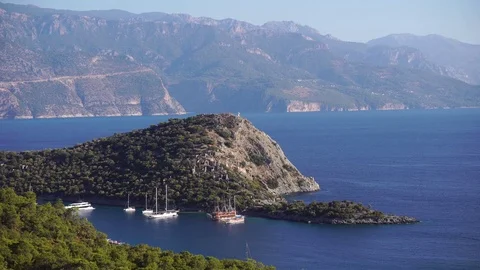 Gemiler Ancient Island Aerial Stock Footage 80904087
