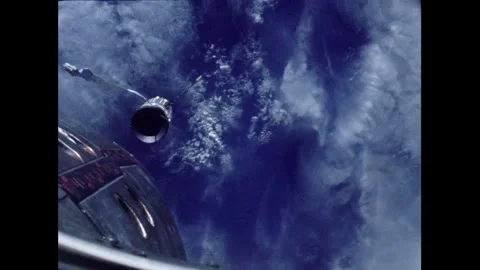 Gemini 12 on-orbit views of Agena target vehicle Stock Footage 263444674