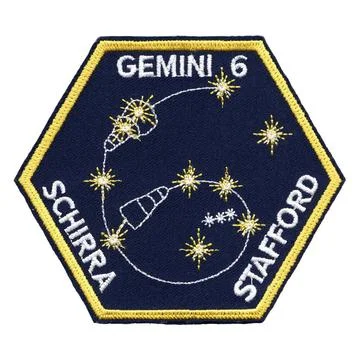 The Gemini 6 patch is hexagonal in shape, reflecting the mission number; a... Stock Photos