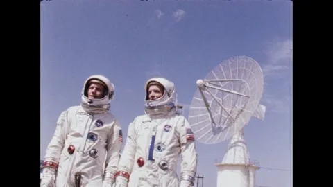 Gemini 8 crew Armstrong and Scott posing in flight suits Video stock 263445121