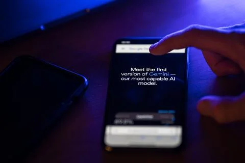 Gemini AI model on google website on smartphone screen. Stock Photos