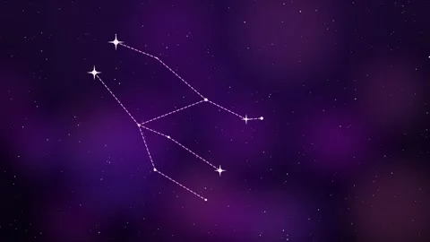 Gemini constellation with dashed lines and sparkles on a purple pink nebula Stock-Footage 348624183