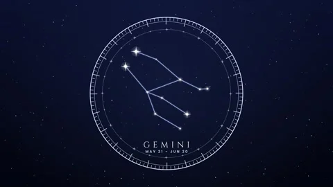 Gemini constellation inside a rotating circular silver badge emblem Stock-Footage 348624163