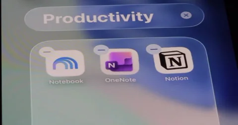 Gemini Notebook, Microsoft OneNote and Notion app icons Vídeos de archivo 341869235