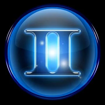 Gemini zodiac button icon, isolated on black background. Иллюстрация