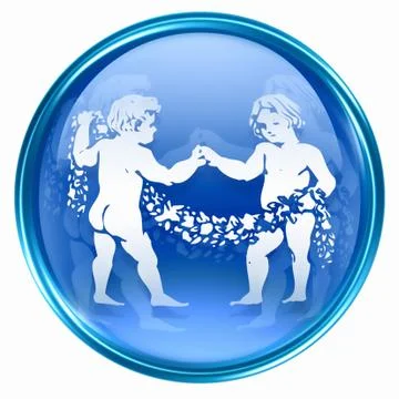 Gemini zodiac button icon, isolated on white background. Иллюстрация