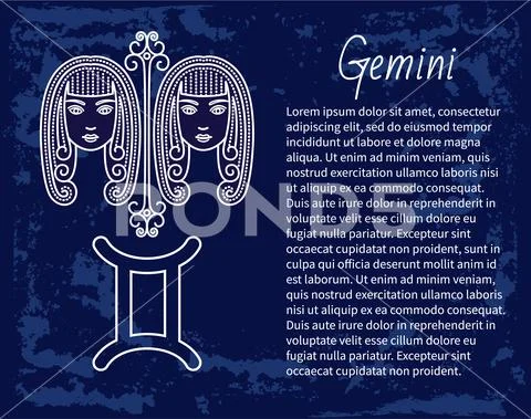 Gemini Zodiac Sign of Twins Horoscope Astrology Illustration