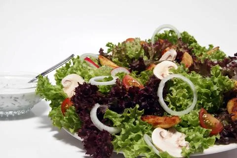Gemischter Salat mit Putenbruststreifen Gemischter Salat mit Putenbruststr... Stock Photos