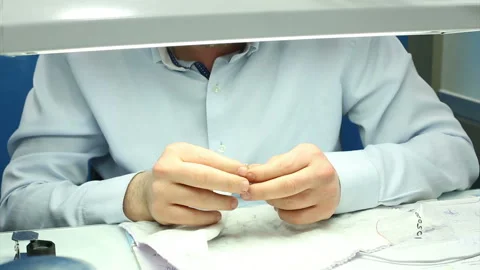 The gemologist checking the diamonds carat and quality Stock Footage 139666803