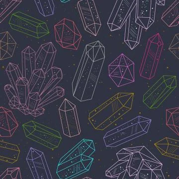Gems, crystals line art pattern vector Stock Illustration