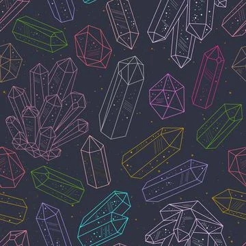 Gems, crystals line art pattern Stock Illustration
