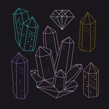 Gems, crystals line art vector Illustrazione stock