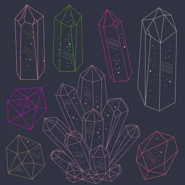 Gems, crystals line art vector Illustrazione stock