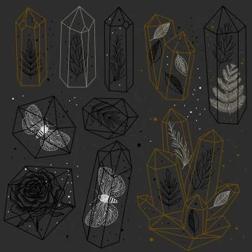 Gems, crystals line art vector Illustrazione stock