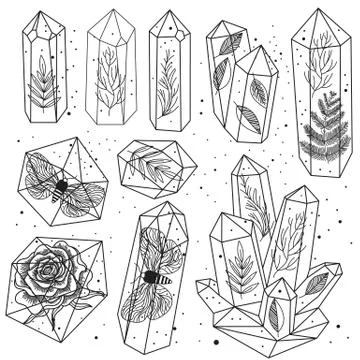 Gems, crystals line art vector Stock Illustration
