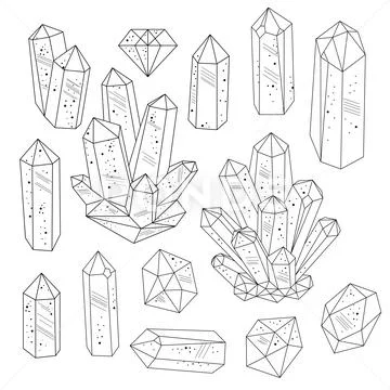 Gems, crystals line art vector Stock Illustration