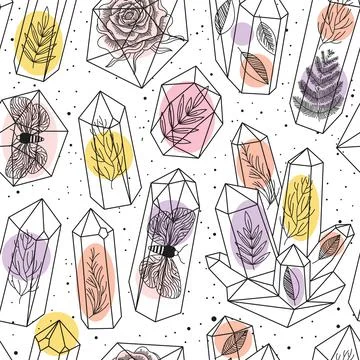Gems, crystals seamless pattern Stock Illustration