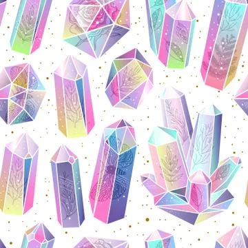 Gems, crystals seamless pattern vector 스톡 일러스트