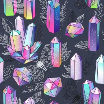 Gems, crystals seamless pattern vector 스톡 일러스트