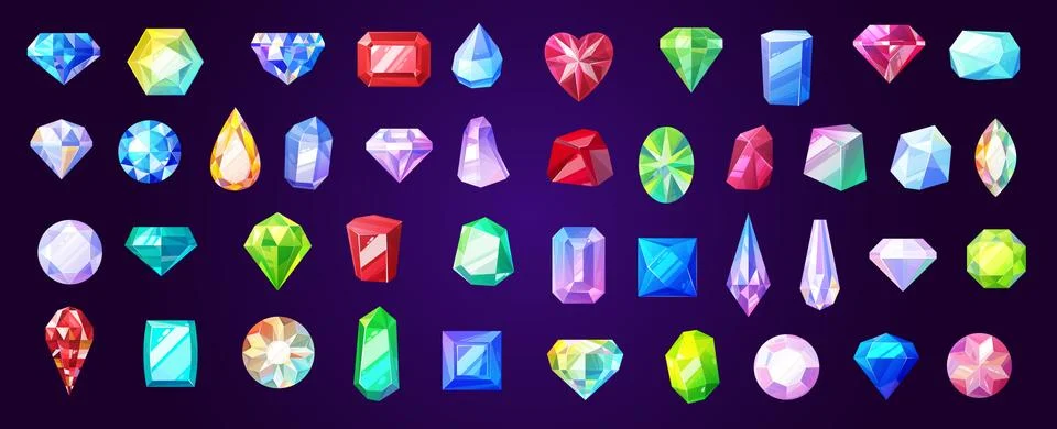Gems, diamond and ruby vector precious stones Illustrazione stock