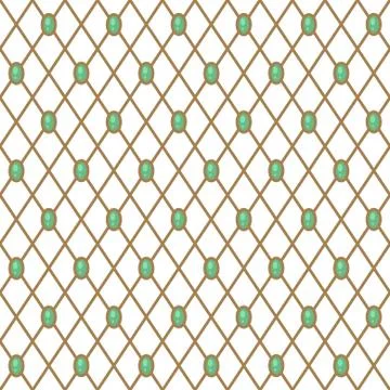 Gems geometric pattern with net green and gold netted shapes seamless repeat. Stock Illustration
