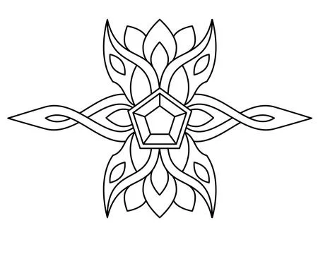 Gemstone and plants, decorative element with weaving - vector linear picture Stock Illustration