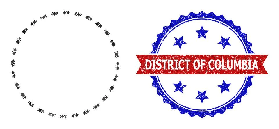 Gemstone Collage Dashed Circle Area Icon and Textured Bicolor District of Stock Illustration