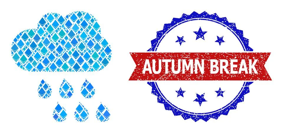 Gemstone Collage Rain Cloud Icon and Distress Bicolor Autumn Break Watermark Stock Illustration