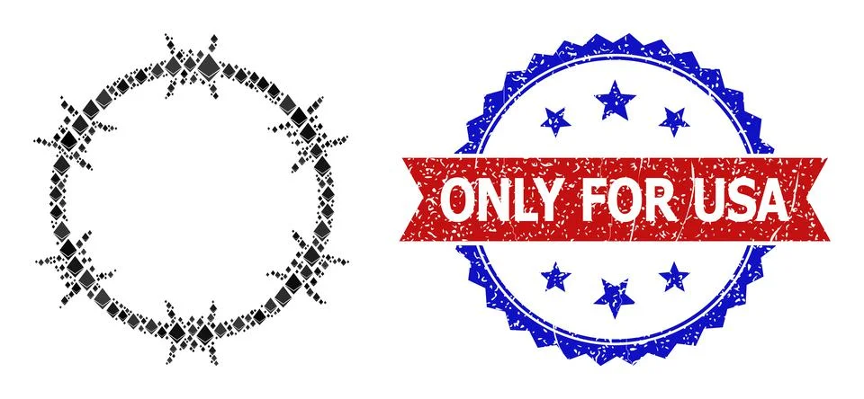 Gemstone Composition Barbed Wire Circle Icon and Unclean Bicolor Only for USA Stock Illustration