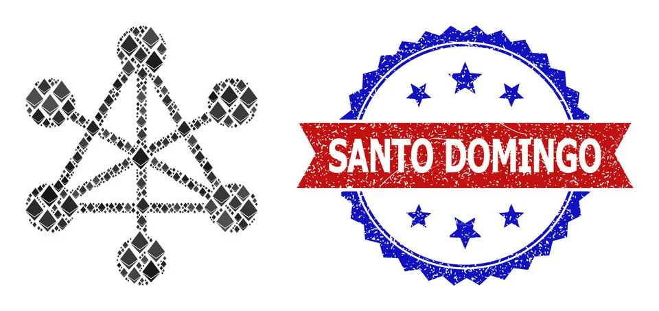 Gemstone Composition Network Nodes Icon and Unclean Bicolor Santo Domingo Stamp Illustrazione stock