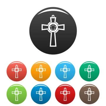 Gemstone cross icons set color Stock Illustration