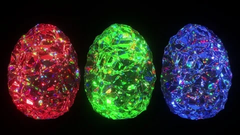 Gemstone Easter eggs made of ruby, emerald and sapphire rendered in UHD Stock Footage 265944203