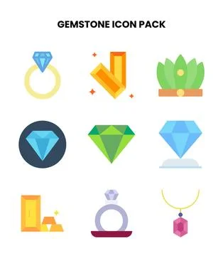 Gemstone Flat Icons Pack Stock Illustration