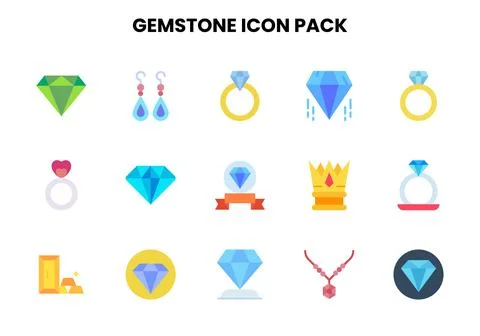 Gemstone Flat Vector Icons Pack Stock Illustration