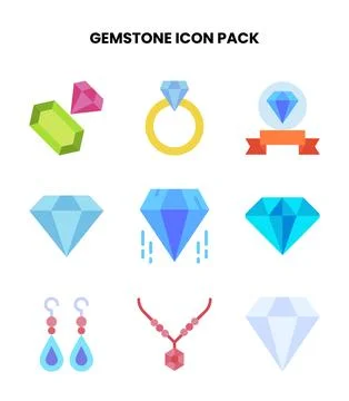 Gemstone Flat Vector Icons Pack Stock Illustration
