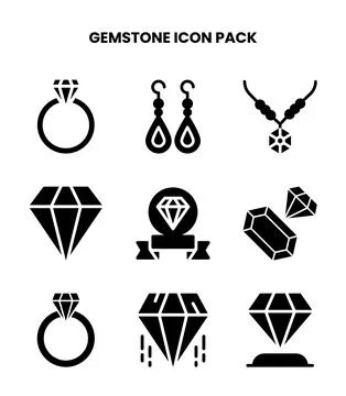 Gemstone Glyph Graphics Icons Pack Stock Illustration