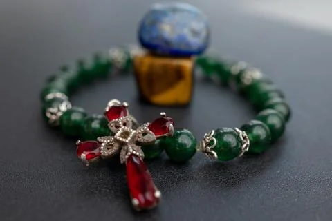 Gemstone Grace - Jade Bracelet with Ruby Cross and Cairn 写真素材
