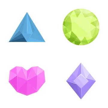 Gemstone icons set cartoon vector. Different shape and color precious stone Illustrazione stock