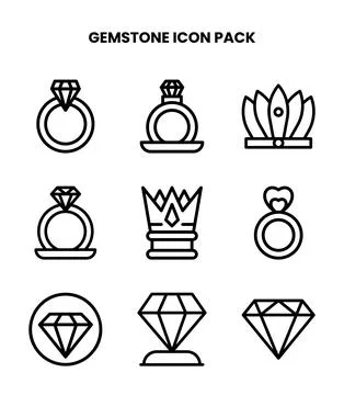 Gemstone Line UI Icons Pack Stock Illustration