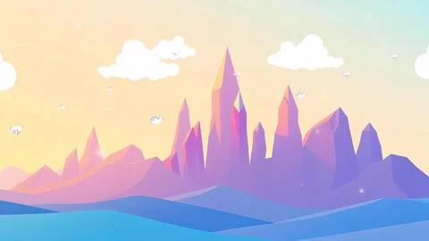 Gemstone Ridges: Animated Mountain Range with Pastel Colors and a Crystalline T Stock Footage 317967521