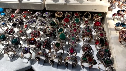 Gemstone Rings on Display co Stock Footage 120938936