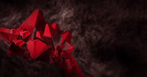 A Gemstone of Ruby sitting in a dark cave Stock Footage 79813600